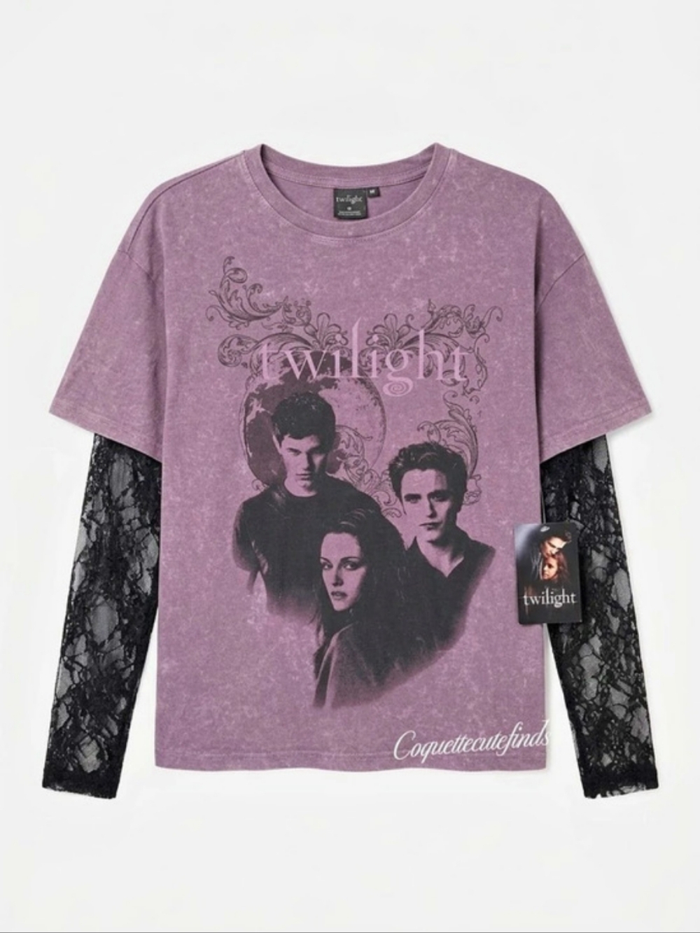 Y2K Twilight graphic lace-sleeve top NWT Cozy Fall Vampy Aesthetic (M)